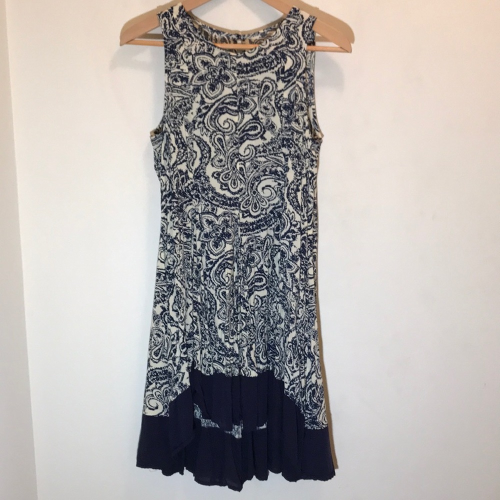 Navy and white patterned dress